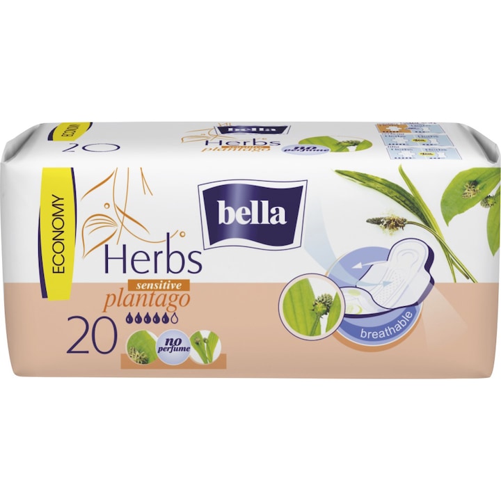 Bella Herbs higiénikus betét, útifű kivonattal, 20 db