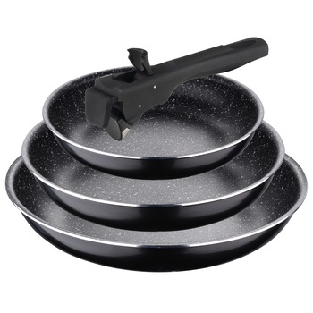 Set 3 tigai Bergner Click&Cook, aluminiu 20/22/26cm, Negru Set 3 tigai Bergner Click&Cook, aluminiu 20/22/26cm, Negru