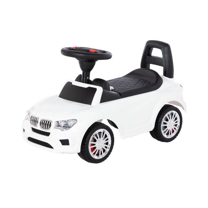 Masina pentru copii X3 SuperCar, volan cu sunete si efecte sonore, maner pentru control, sezut confortabil cu spatiu de depozitare, alb, 40 x 27 x 64 cm