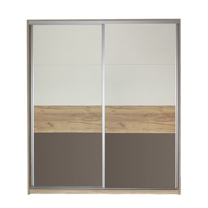 Dressing Lara usi culisante Stejar / Cappuccino/ Gold/ Cashmere H240 x L140 cm PAL 18 mm Sistem Hafele premium