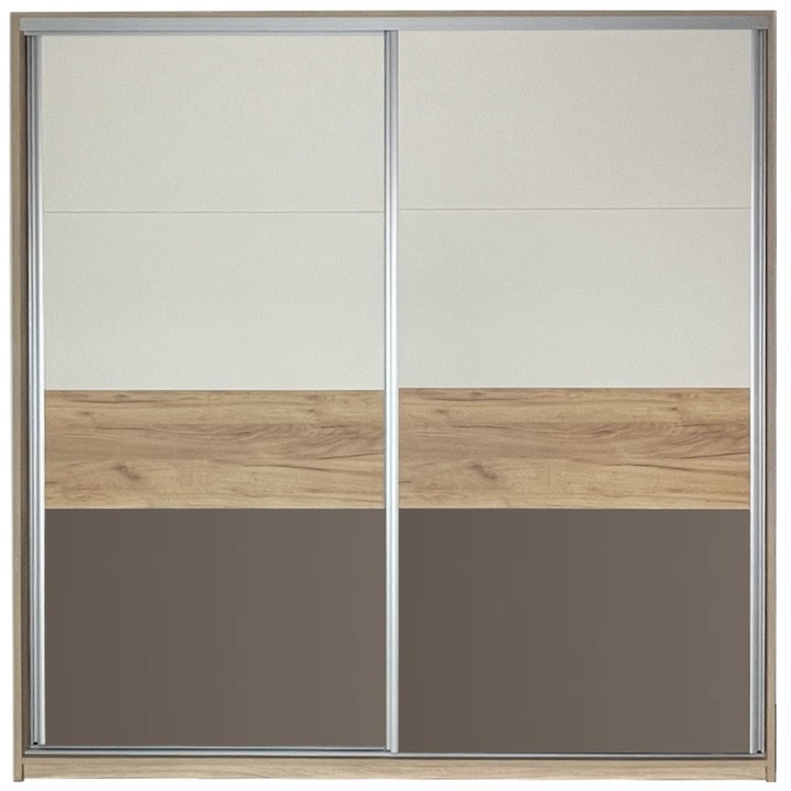 Dressing cu usi culisante, Stejar Urban/ Cappuccino/ Gold/ Grej, H200 x L220 x A60 cm PAL 18 mm Sistem culisare Hafele premium