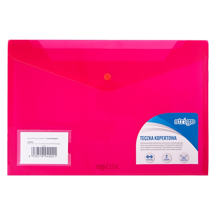 Папка Strigo, Тип плик, С копче, Два джоба, A4+, Розов