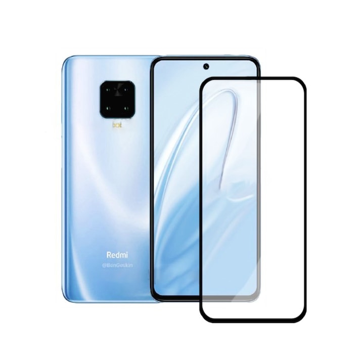 Иновативен Стъклен Протектор За Xiaomi Redmi Note 9 Pro, Tempered glass, Черен