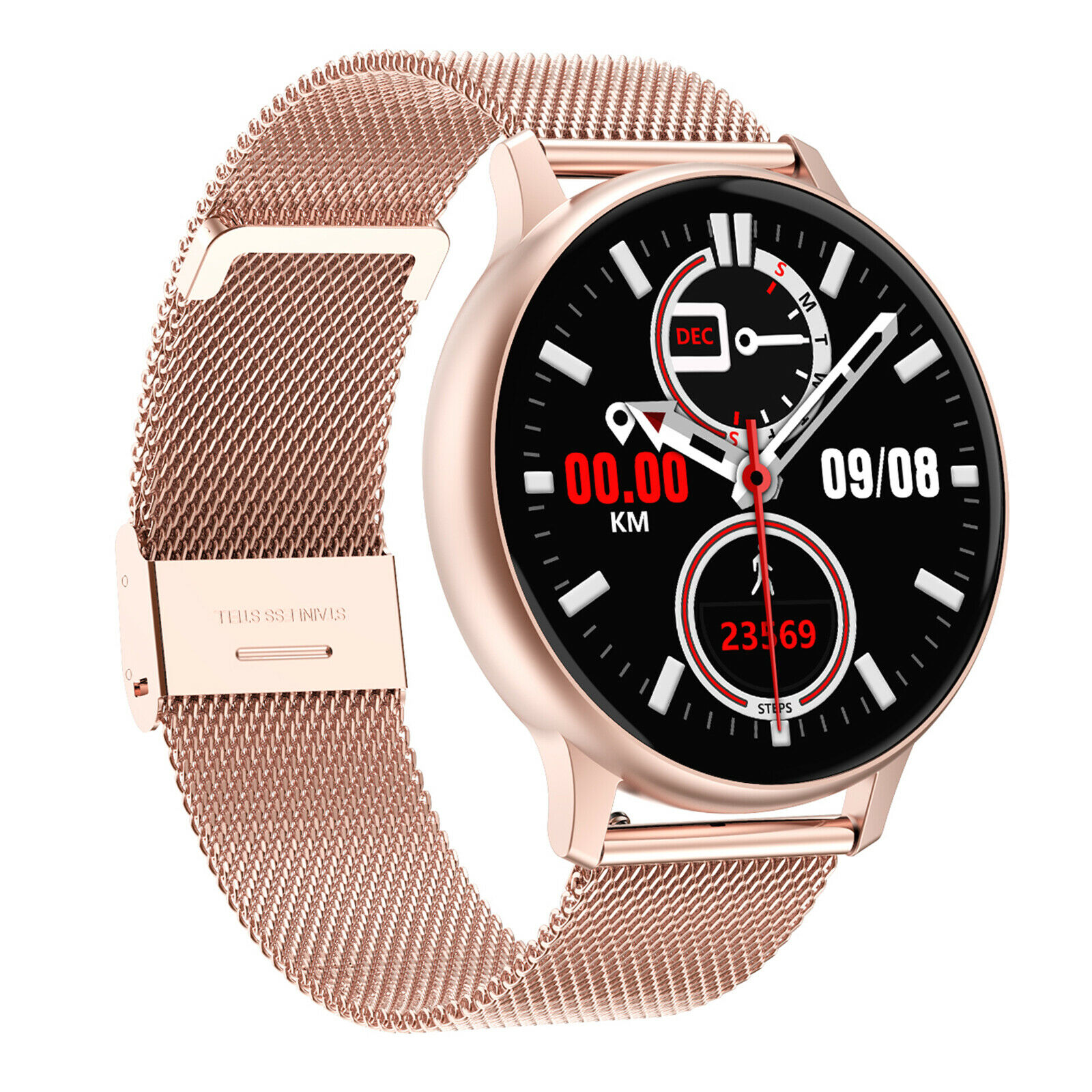 Ceas SmartWatch DT88 Pro Appearance idealStore, Gold, Curea Metalica, Impermeabil, Display 1.3 HD Touchscreen, Monitorizare ECG, Pedometru, Altimetru, Sedentary Reminder, 8 Moduri Sportive, Notificari Whatsapp/Facebook