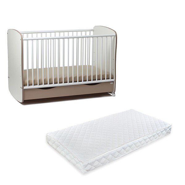 Patut din lemn cu sertar si leganare Cappuccino + Saltea 8 cm