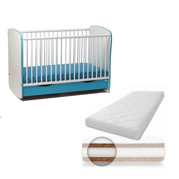 Patut din lemn cu sertar si leganare Turqouise + Saltea 12 cm Patut din lemn cu sertar si leganare Turqouise + Saltea 12 cm