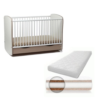 Patut din lemn cu sertar si leganare Cappuccino + Saltea 10 cm Patut din lemn cu sertar si leganare Cappuccino + Saltea 10 cm