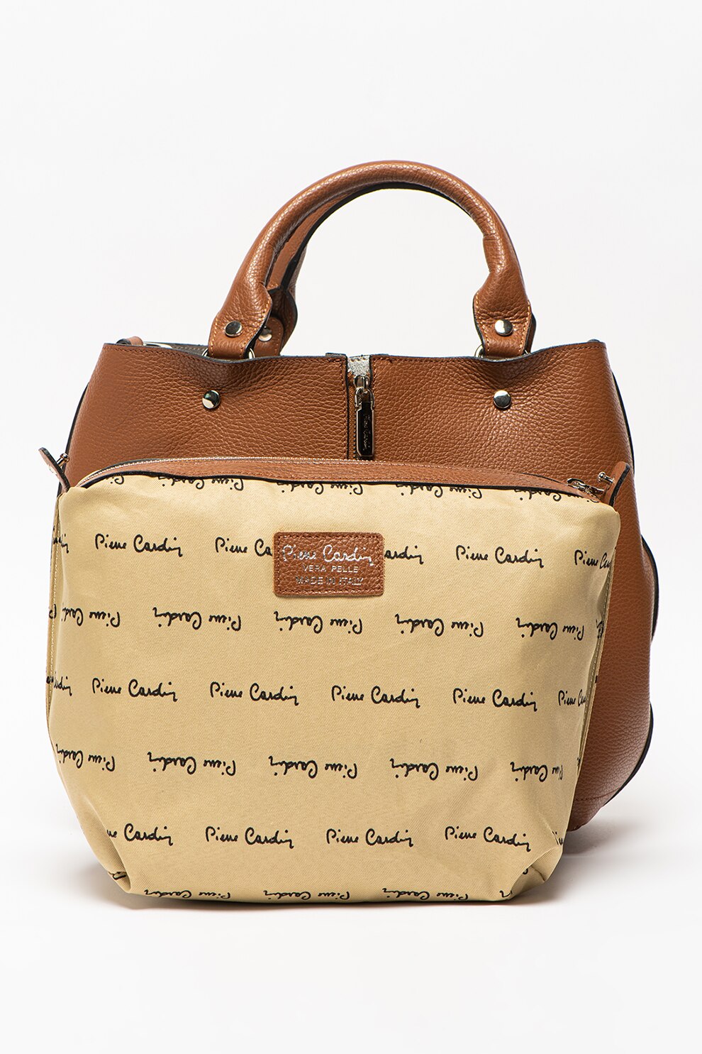 Pierre Cardin, Geanta tote de piele cu etui interior, Maro