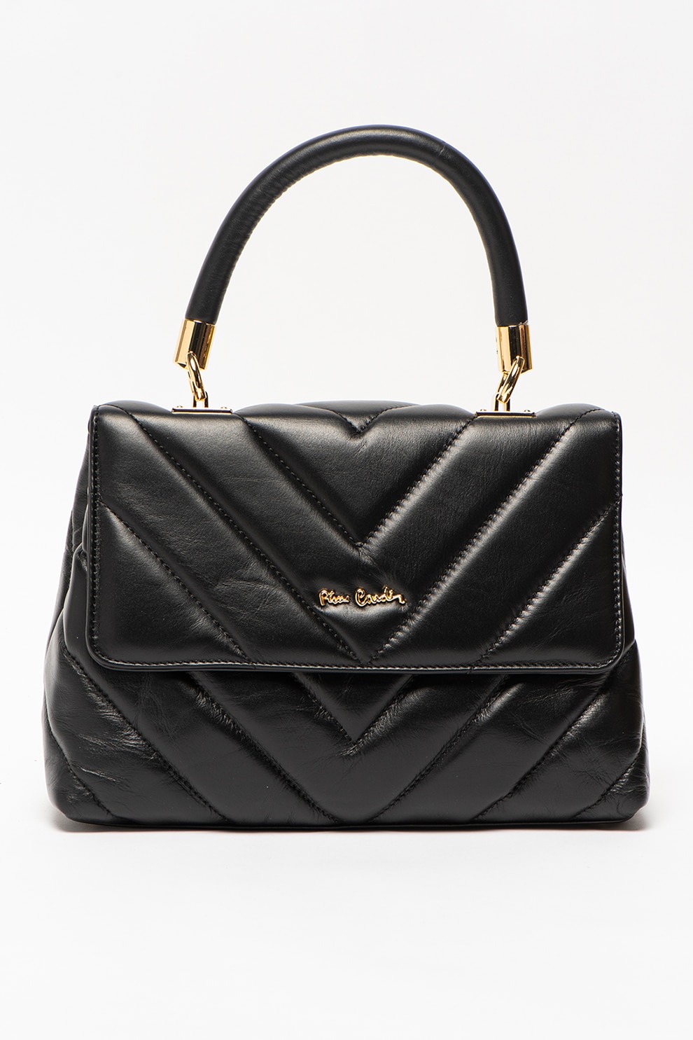 Pierre Cardin, Geanta de piele cu maner si aspect matlasat, Negru