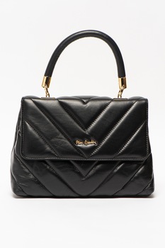 Pierre Cardin, Geanta de piele cu maner si aspect matlasat, Negru Pierre Cardin, Geanta de piele cu maner si aspect matlasat, Negru