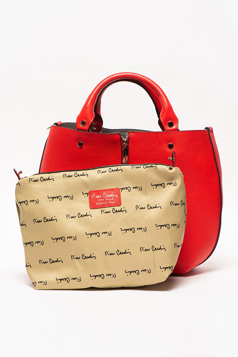 Pierre Cardin, Geanta tote de piele cu etui interior, Roşu