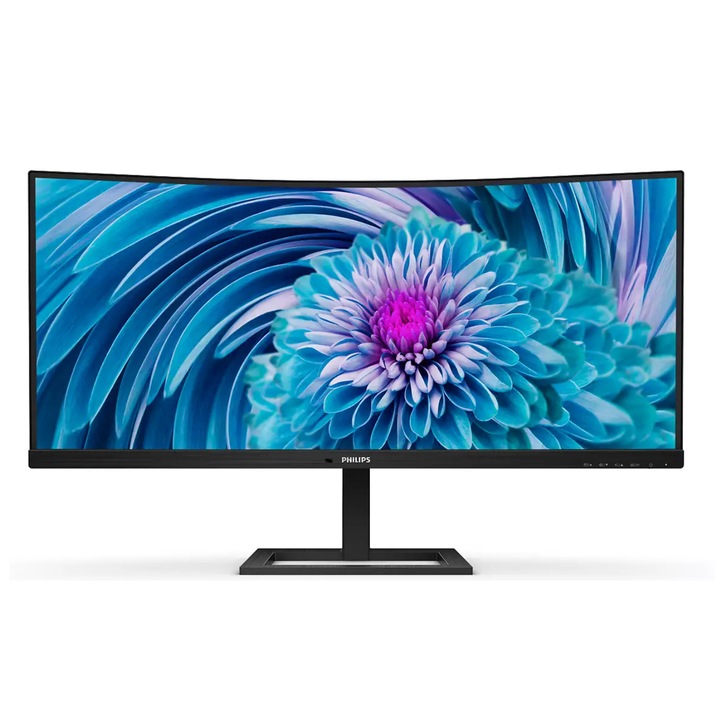 Monitor Philips LCD UltraWide cu rezolutie 3440 x 1440 (WQHD), Diagonala 34" (86,36 cm) E Line, Antireflex, Mega Infinity DCR, Windows 10 / 8.1 / 8 / 7, Negru