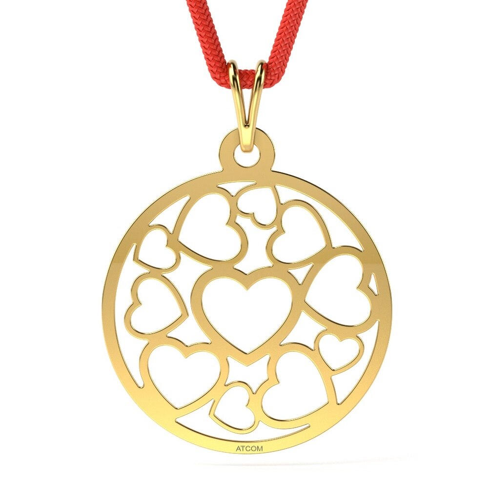 Pandantiv din aur galben cu snur rosu model Cuore