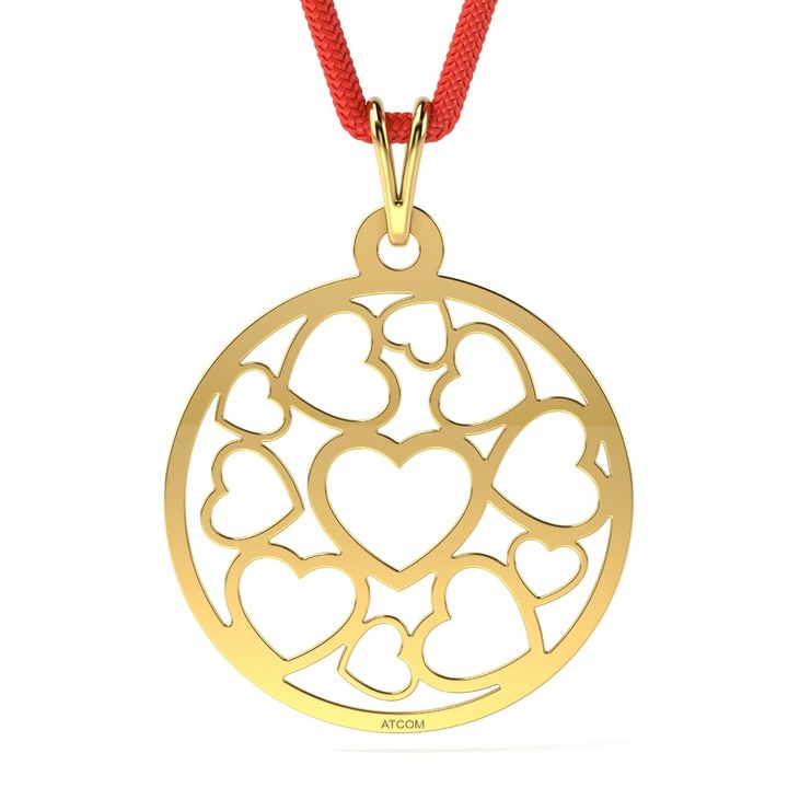 Atcom Medál, Sárgaarany, piros Cuore zsinórral