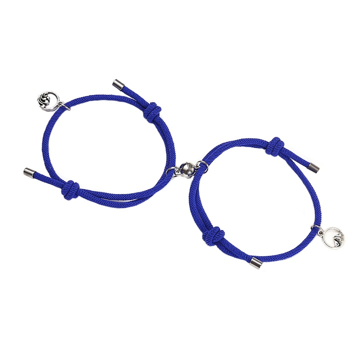 Set bratari cuplu cu magnet, tip sfoara, albastru marin, EFAYN 2 buc