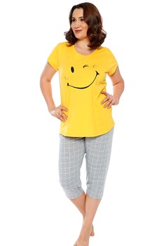 Pijama Dama, Vienetta, Model 'Smile Today', Culoare Galben/Gri Pijama Dama, Vienetta, Model 'Smile Today', Culoare Galben/Gri