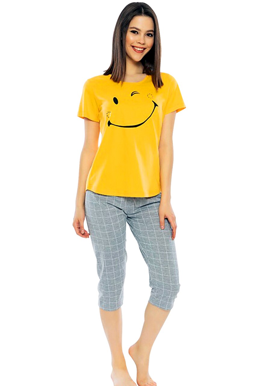 Pijama Dama, Vienetta, Model 'Smile is Sexy', Culoare Galben/Gri