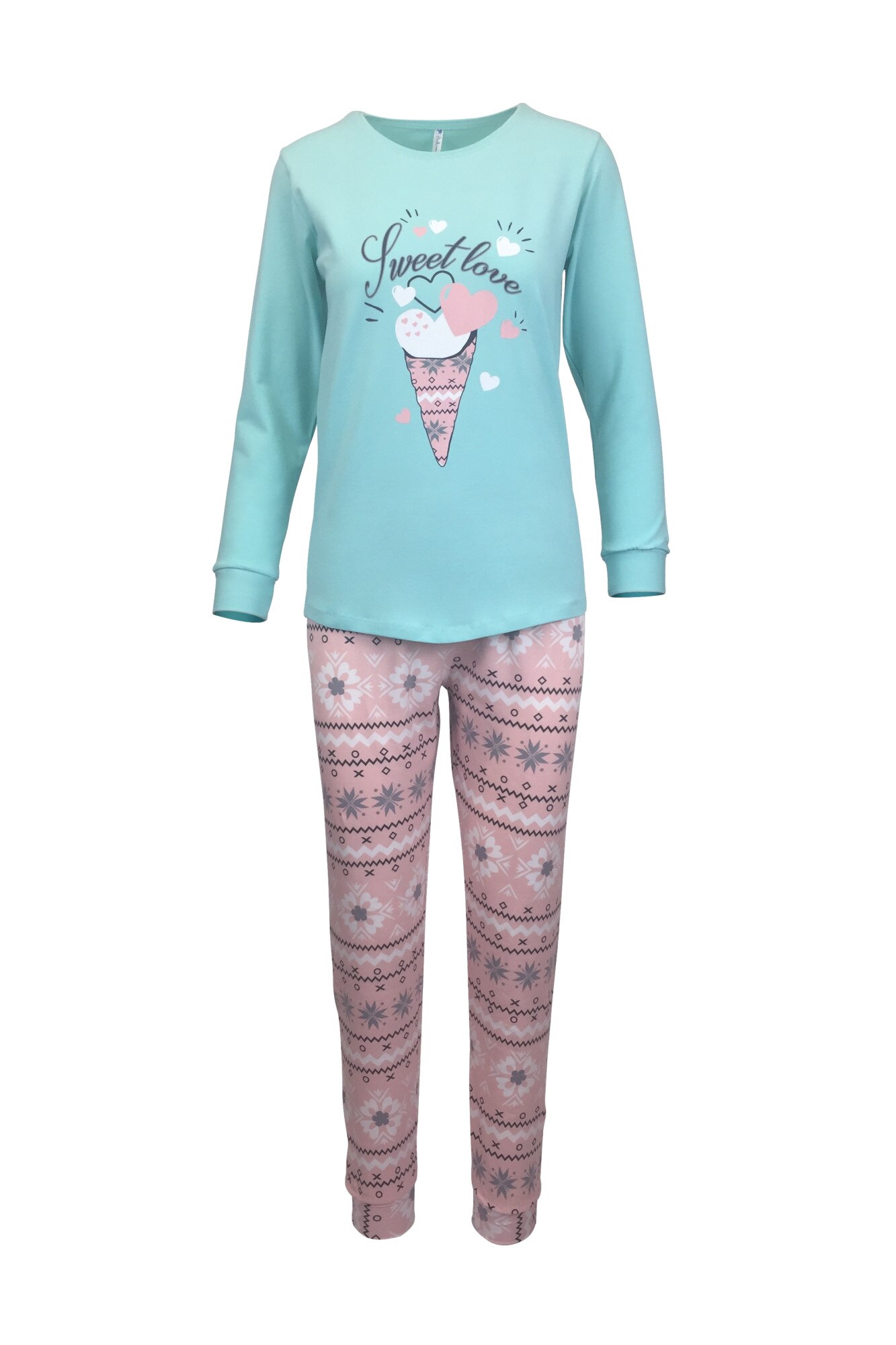 Pijama dama, Univers Fashion, bluza verde cu imprimeu 