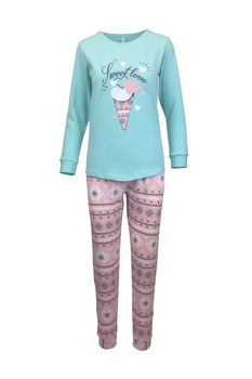 Pijama dama, Univers Fashion, bluza verde cu imprimeu  Pijama dama, Univers Fashion, bluza verde cu imprimeu