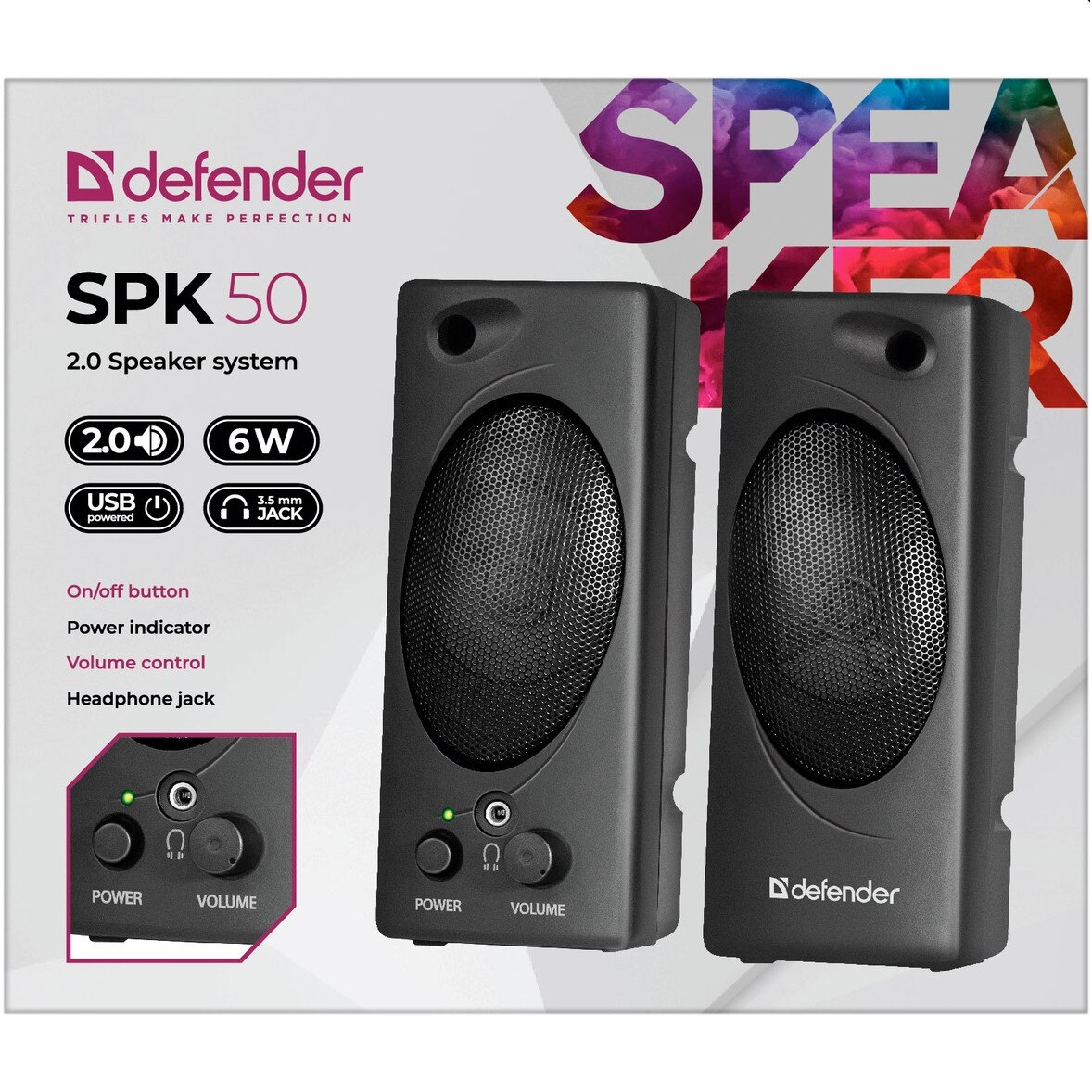 Високоговорители MKTECH, SPK-50, Defender,2.0, 6W, 2x3W, Панел за ...