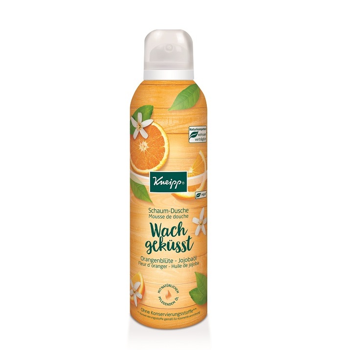 "Sarutul de dimineata", Spuma de dus cu miros fructat si racoritor de floare de portocal, imbogatita cu ulei de jojoba ce asigura ingrijirea pielii, 200 ml