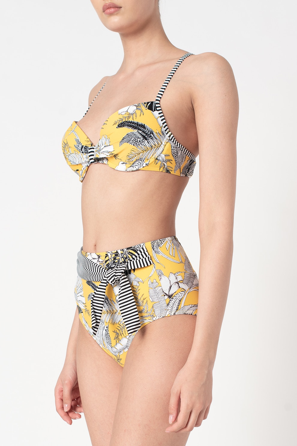 ESPRIT Bodywear, Sutien de baie cu burete si imprimeu tropical Tulum, Galben/Alb/Negru, 70A