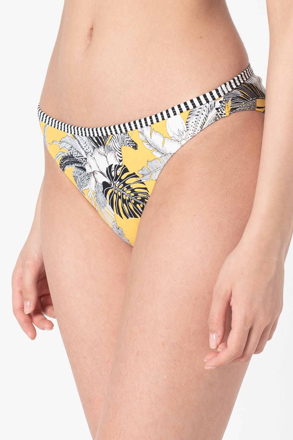 ESPRIT Bodywear, Slip cu imprimeu tropical Tulum, Galben/Alb/Negru, L