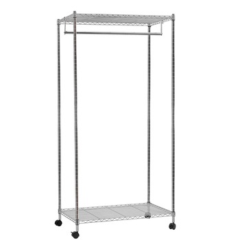Suport pentru haine cu 2 rafturi, tije suspendate si husa Tatkraft Buffalo, 75x45x150, cromat Suport pentru haine cu 2 rafturi, tije suspendate si husa Tatkraft Buffalo, 75x45x150, cromat
