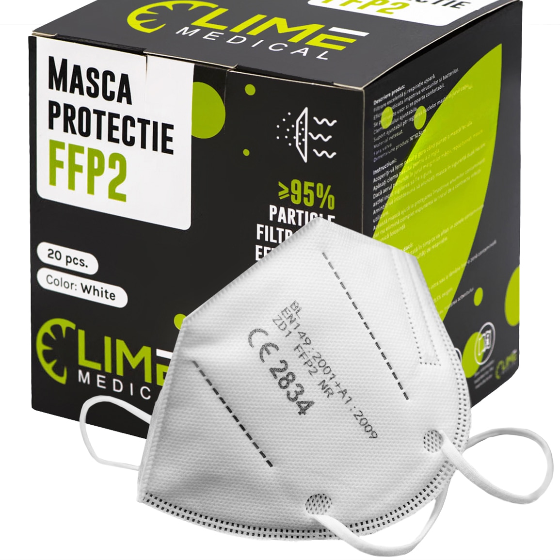Permission Spit Wink Set 20 Masti de Protectie FFP2, 5 straturi, ambalate individual, fara  valva, Lime Medical - eMAG.ro
