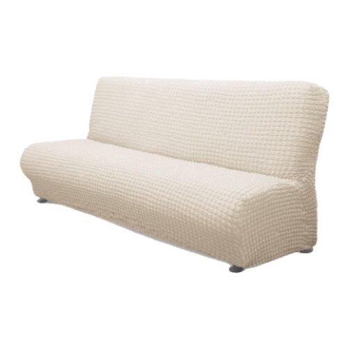 Husa elastica din material creponat, pentru canapea 3 locuri fara brate, 185/235x45/55x45/50 cm, Alb Prafuit