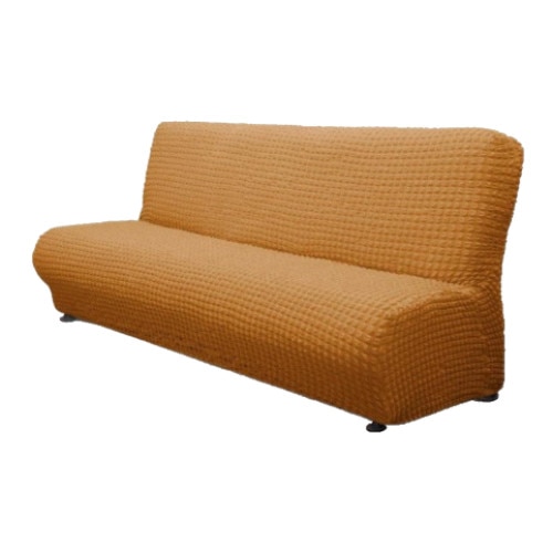 Husa elastica din material creponat, pentru canapea 3 locuri fara brate, 185/235x45/55x45/50 cm, Maro (coniac)