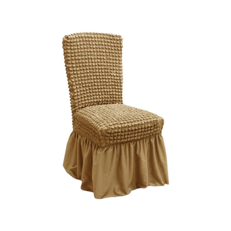 Set 6 huse scaun din material creponat cu volan, 70 cm, Maro Deschis