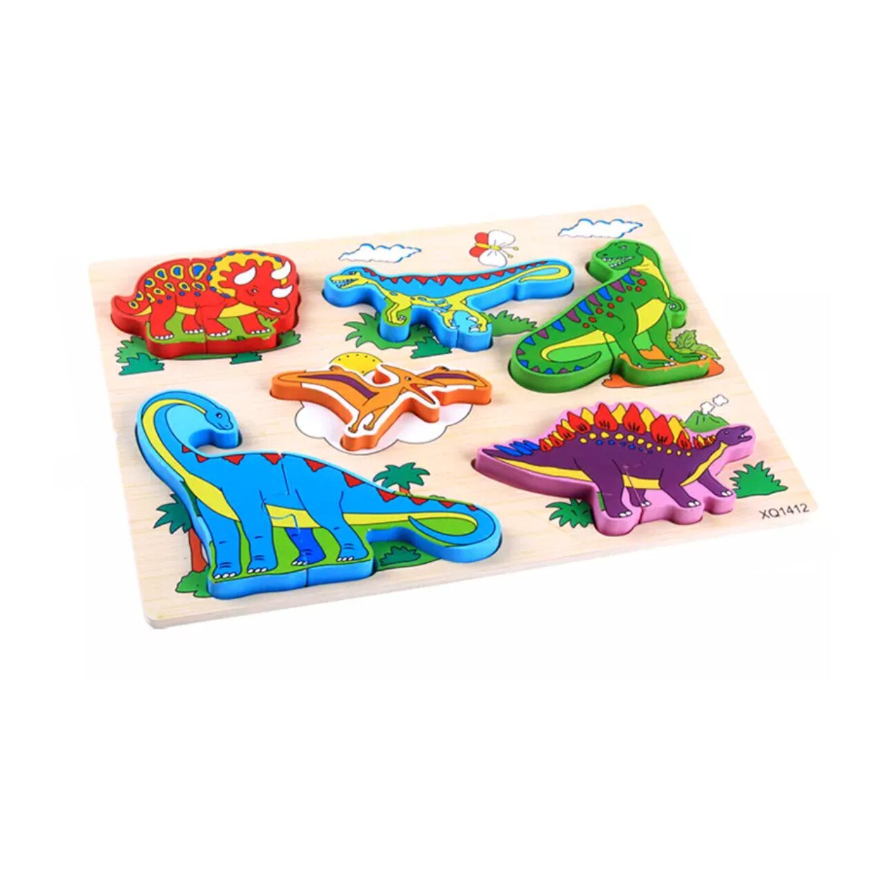 Puzzle incastru din lemn cu dinozauri - 6/7 piese