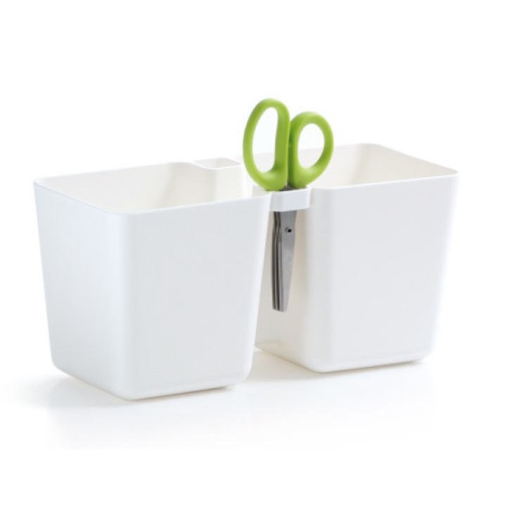 Ghiveci plastic pentru plante aromatice - alb -inaltime 12 cm - Twins cube Prosperplast