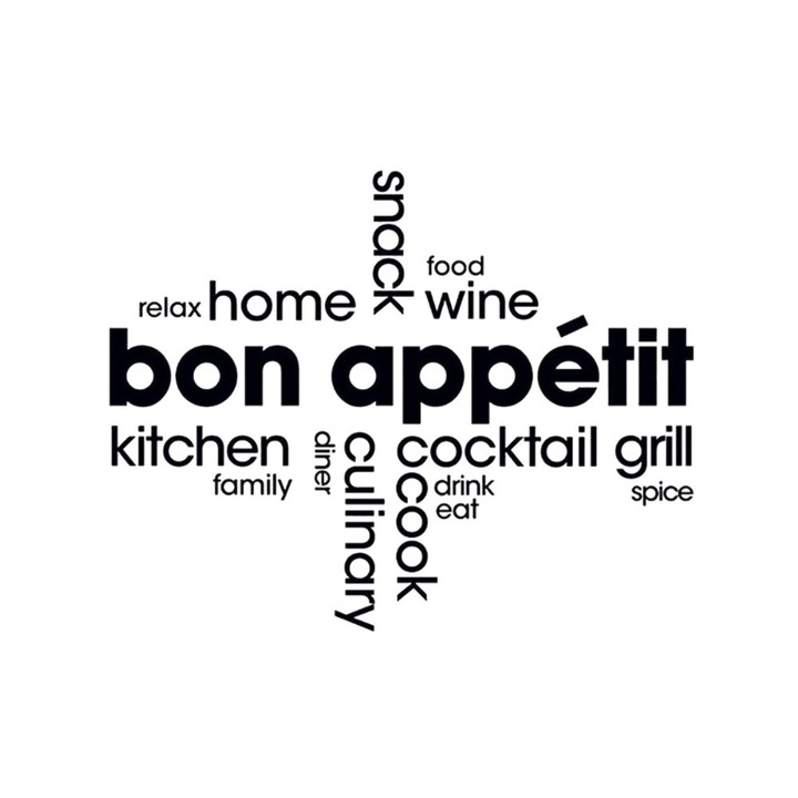 Sticker Decorativ pentru bucatarie "Bon Appetit", autocolant perete, geam sau mobila, dimensiune 57x38 cm