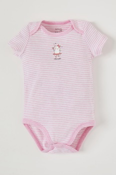 DeFacto, Body cu maneci scurte si dungi, Roz pastel DeFacto, Body cu maneci scurte si dungi, Roz pastel
