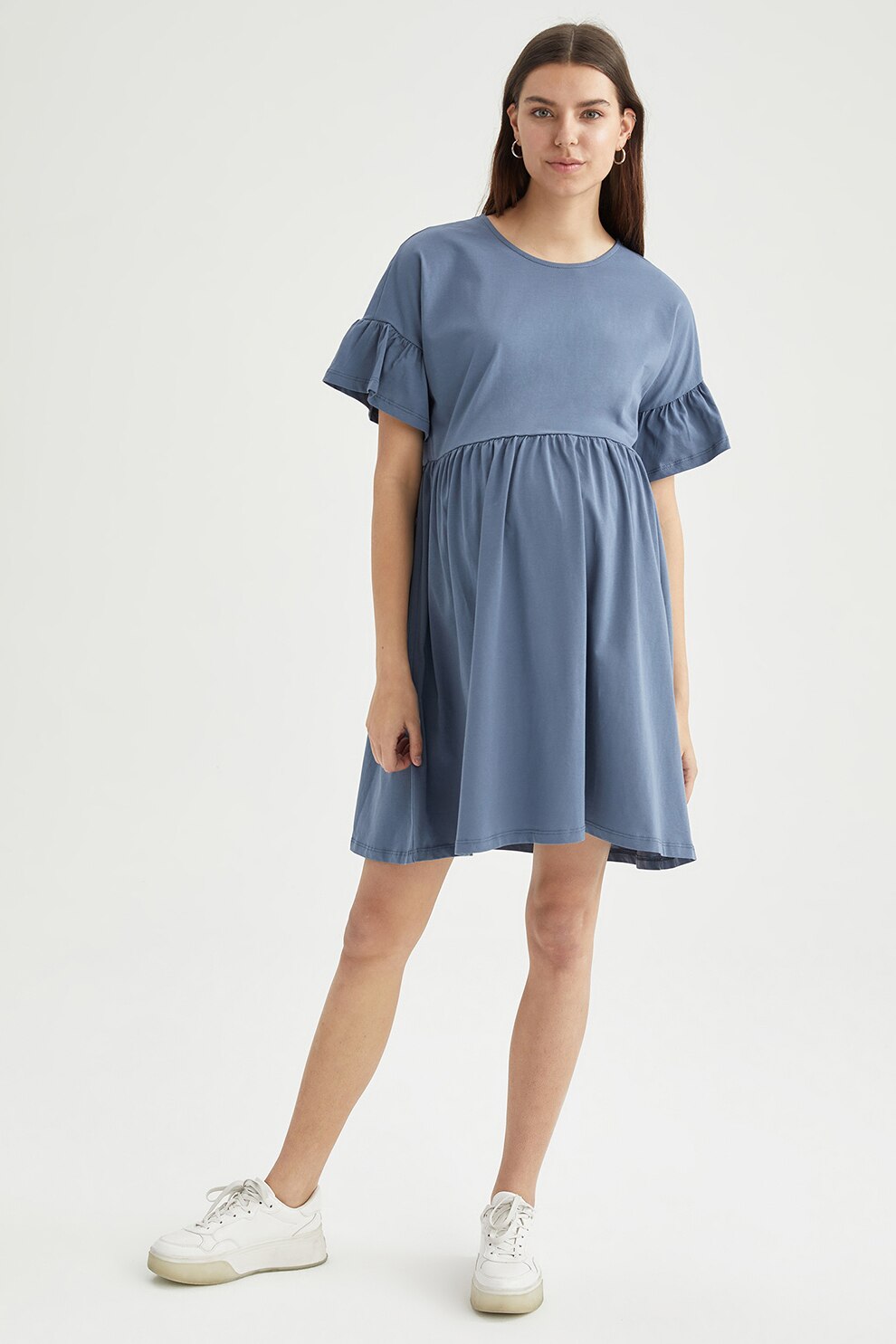 DeFacto, Rochie lejera cu mansete cu volane, pentru gravide, Albastru prafuit