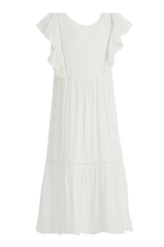 DeFacto, Rochie de viscoza cu terminatie evazata, Alb, 122-128 CM DeFacto, Rochie de viscoza cu terminatie evazata, Alb, 122-128 CM