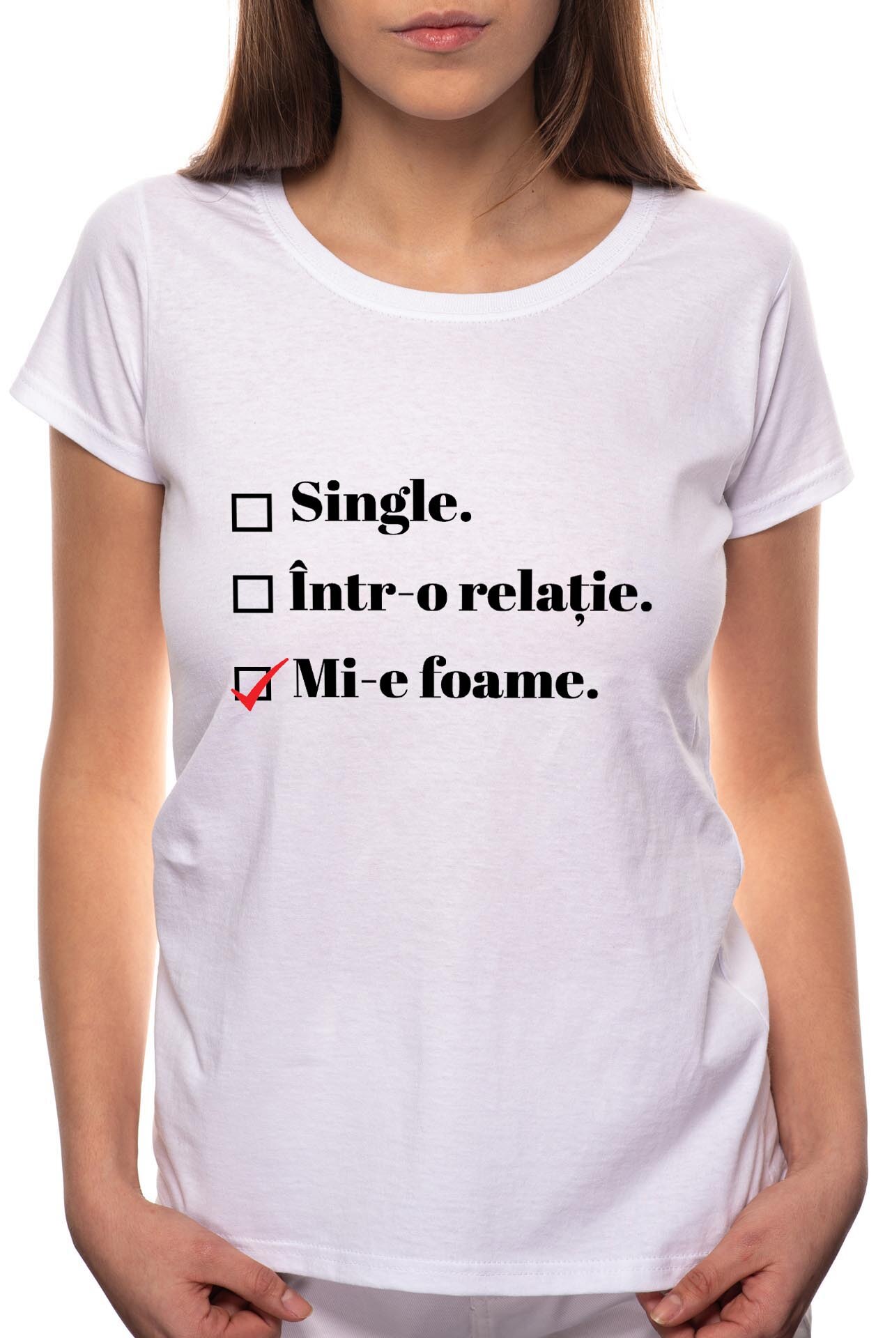 Tricou dama, I'm Single, 100% Bumbac, W1, Alb