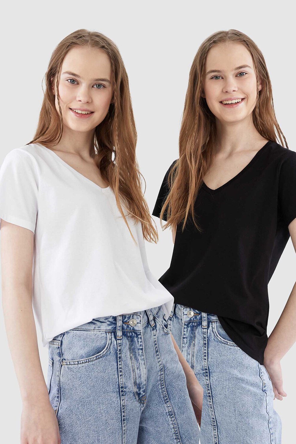 DeFacto, Set de tricouri regular fit, 2 piese, Alb/Negru