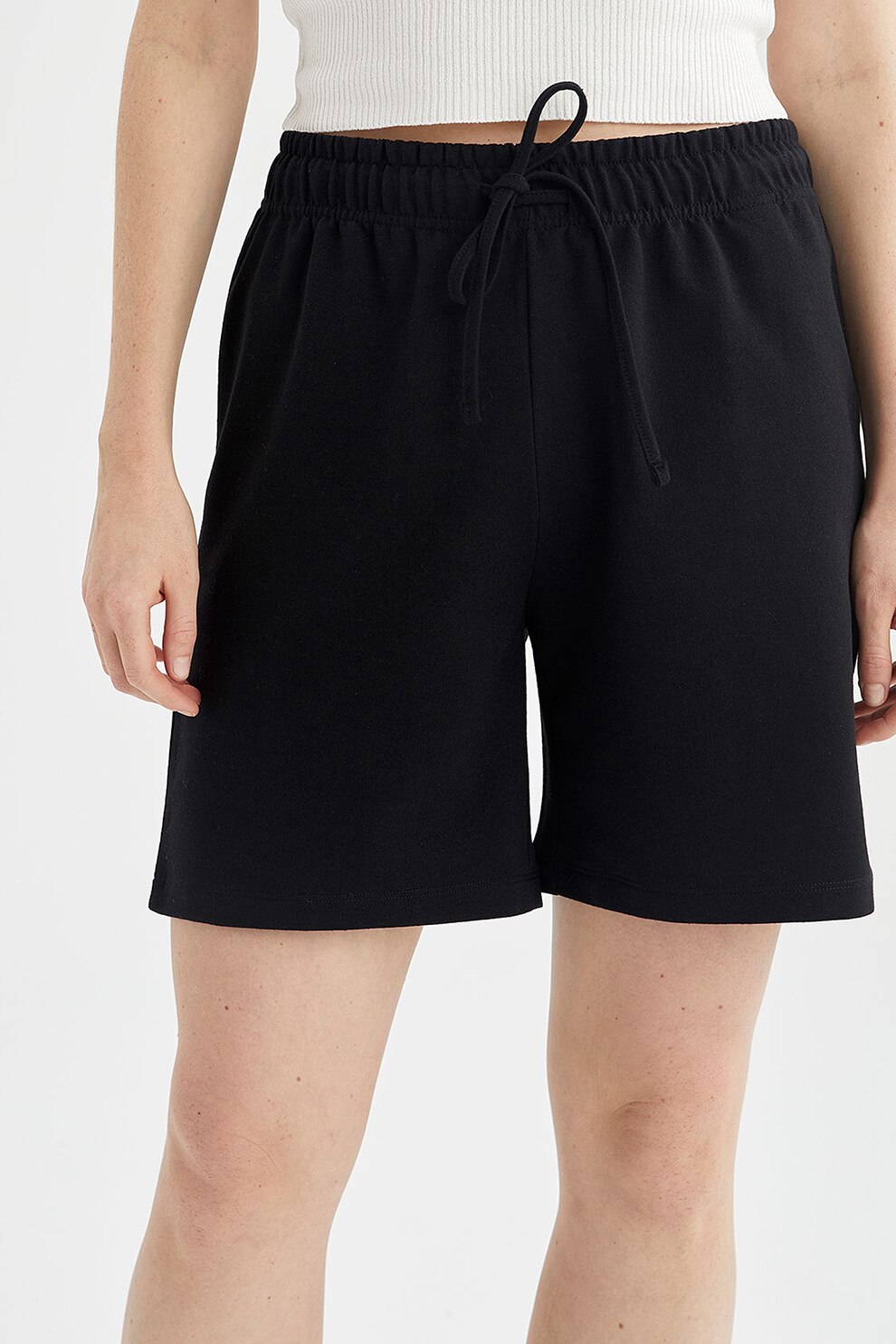 DeFacto, Pantaloni scurti cu snur in talie, Negru, 2XL