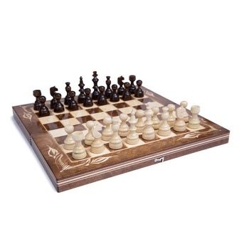 Joc sah si table, 38 x 38 cm, maro cu alb, lucrat manual Joc sah si table, 38 x 38 cm, maro cu alb, lucrat manual