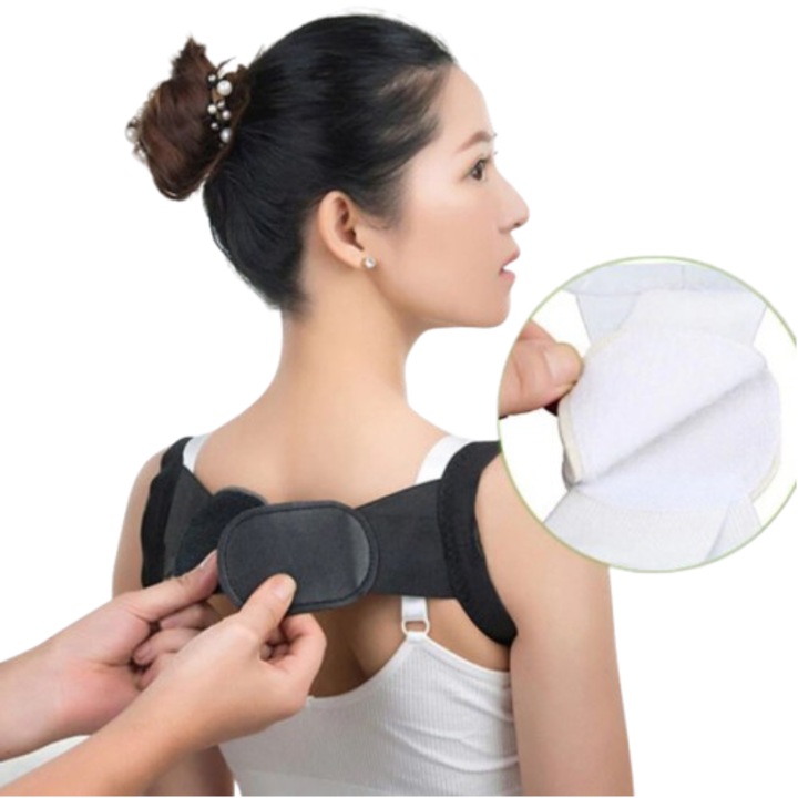 Suport pentru corectare postura, CRM, ajutor pentru spate si umeri, reglabil, negru