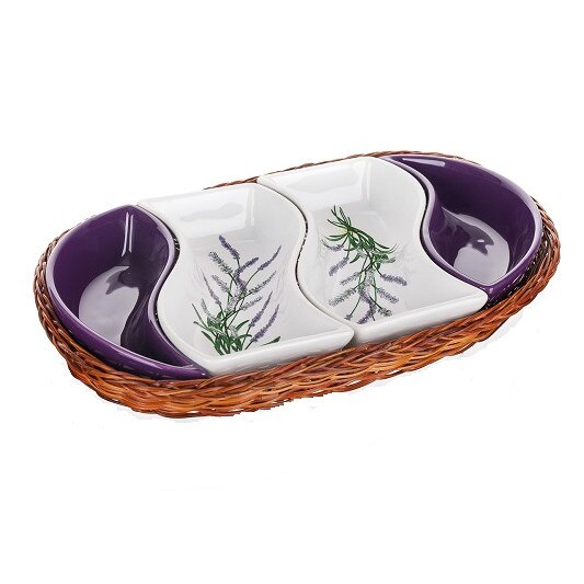 Set de 4 boluri pentru servire Banquet Lavanda in cos impletit 30.5 cm