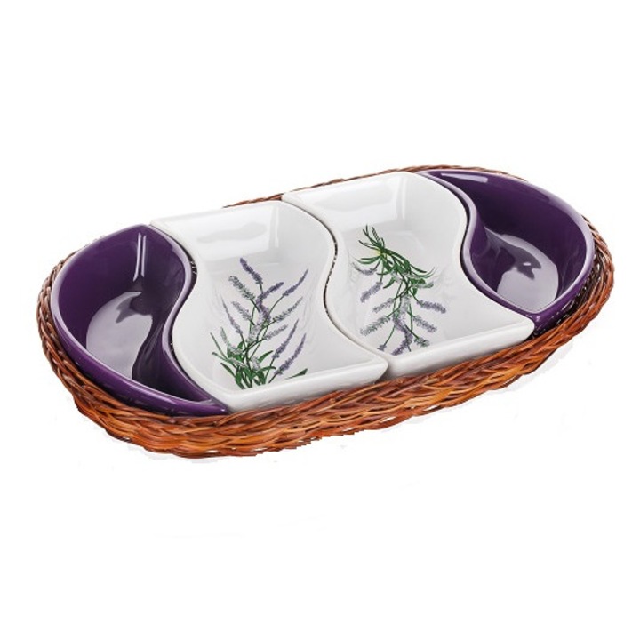 Set de 4 boluri pentru servire Banquet Lavanda in cos impletit 30.5 cm