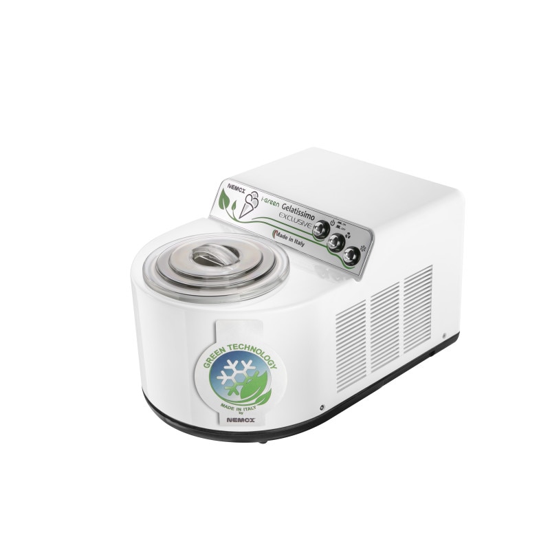 Aparat de preparat inghetata Nemox, Gelatissimo Exclusive i-Green, preparare 1 Kg / 15-20 min, capacitate 1.7 L, motor puternic, bol detasabil, usor de folosit, accesorii incluse, alb