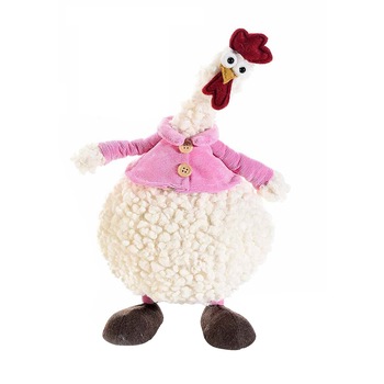 Decoratiune Gaina din textil crem roz 20 cm x 15 cm x 33 h Decoratiune Gaina din textil crem roz 20 cm x 15 cm x 33 h