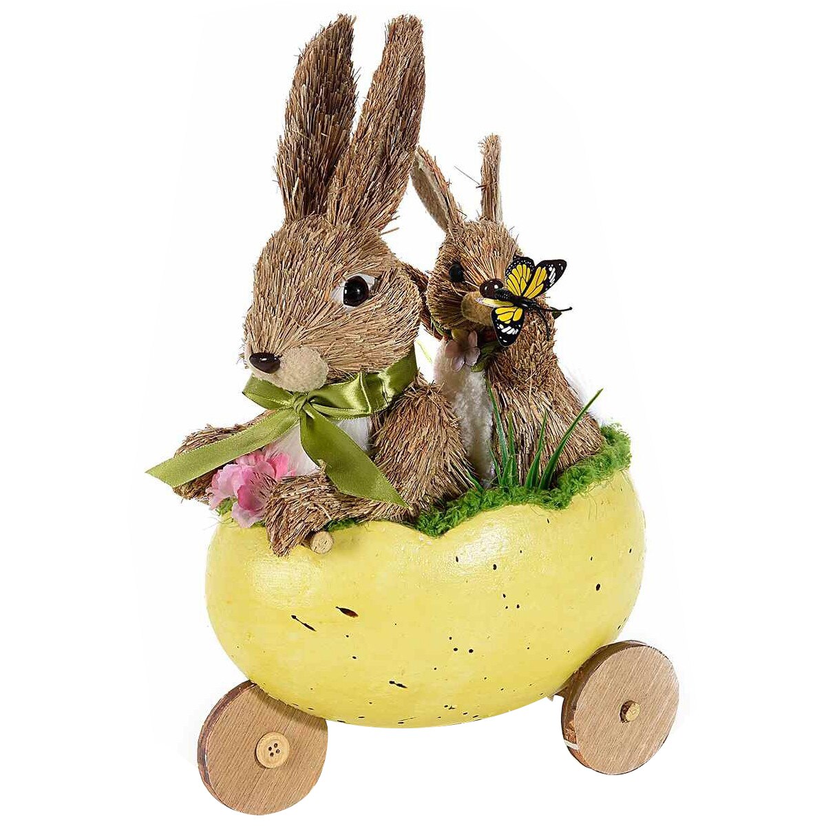 Figurina Iepuras Paste cu tricicleta ou galben 21 cm x 15 cm x 32 h