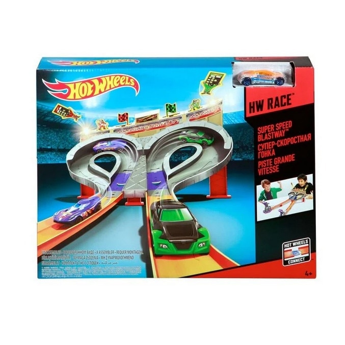 Set cu pista de lansare masinute , Hot Wheels Super Speed Blastway , Mattel , contine masinute , multifunctional , multicolor , pentru baieti