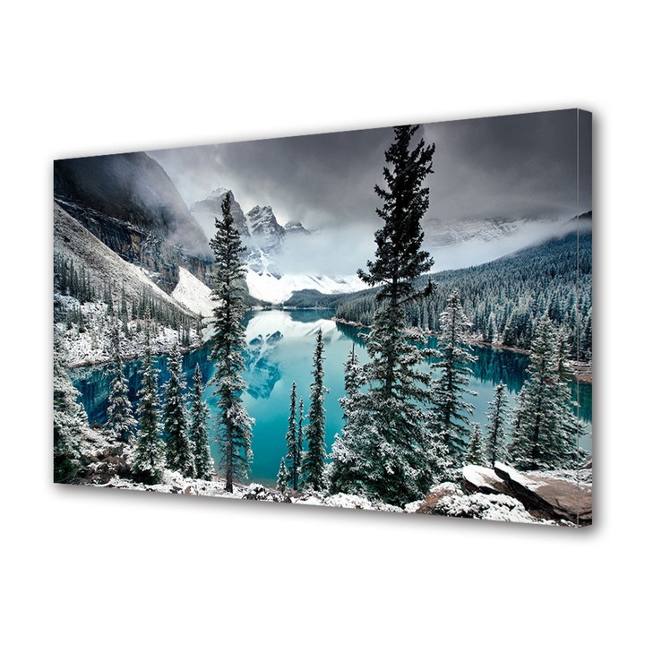 Tablou Canvas Premium ArtDeco, Lac inghetat la munte, Panza pe cadru de lemn, Decoratiuni Moderne pentru Casa, 70 x 100 cm